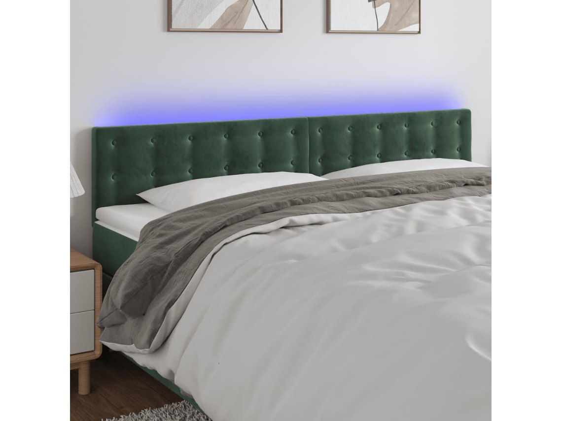 Cabecero con luces LED, terciopelo, 160x5x78/88cm, verde oscuro