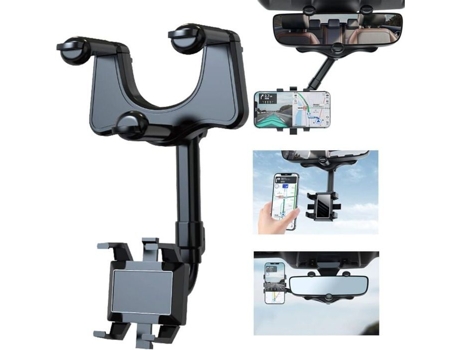 Suporte De Telefone Para Carro, Espelho Retrovisor, Rotativo E Retrátil 360° Para Todos Os Smartphones (compatível Com Iphone, Samsung)