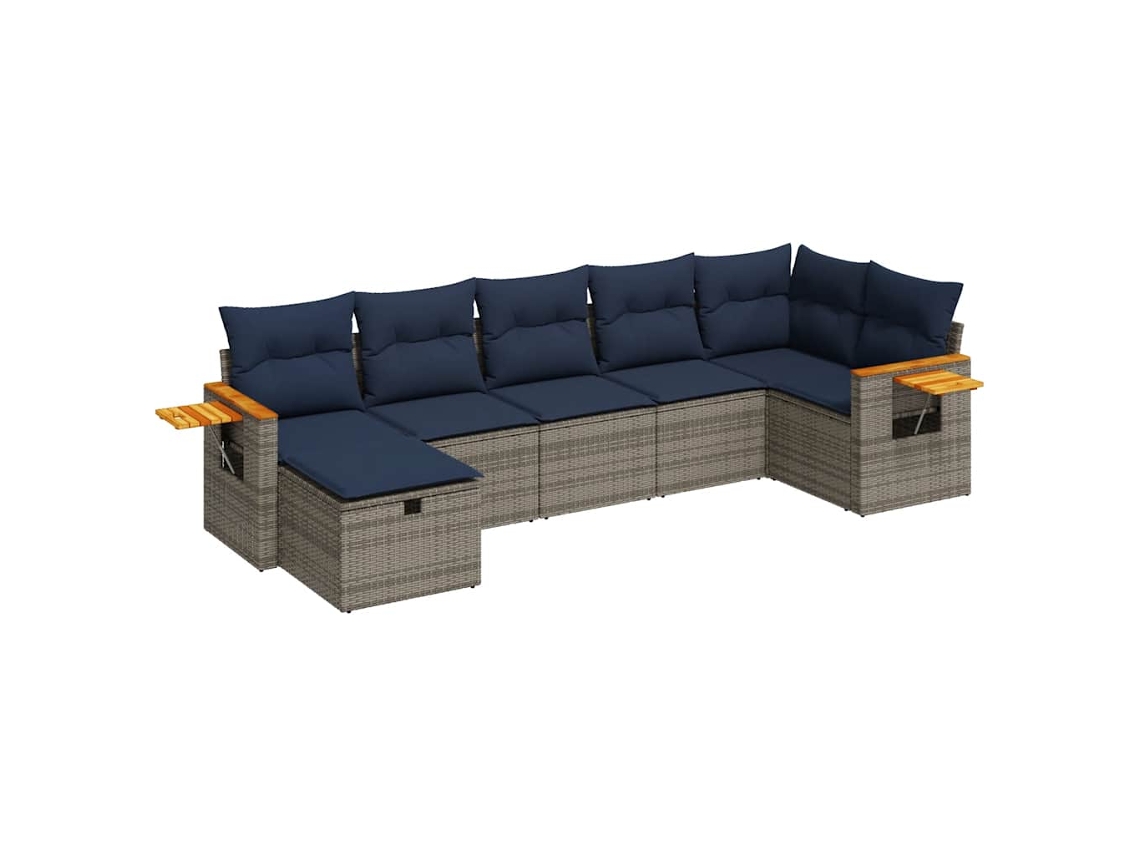 Conjunto de 7 Sofás para Jardim com Almofadões Vime Pe Cinzento MAISON EXCLUSIVE (7 pcs)