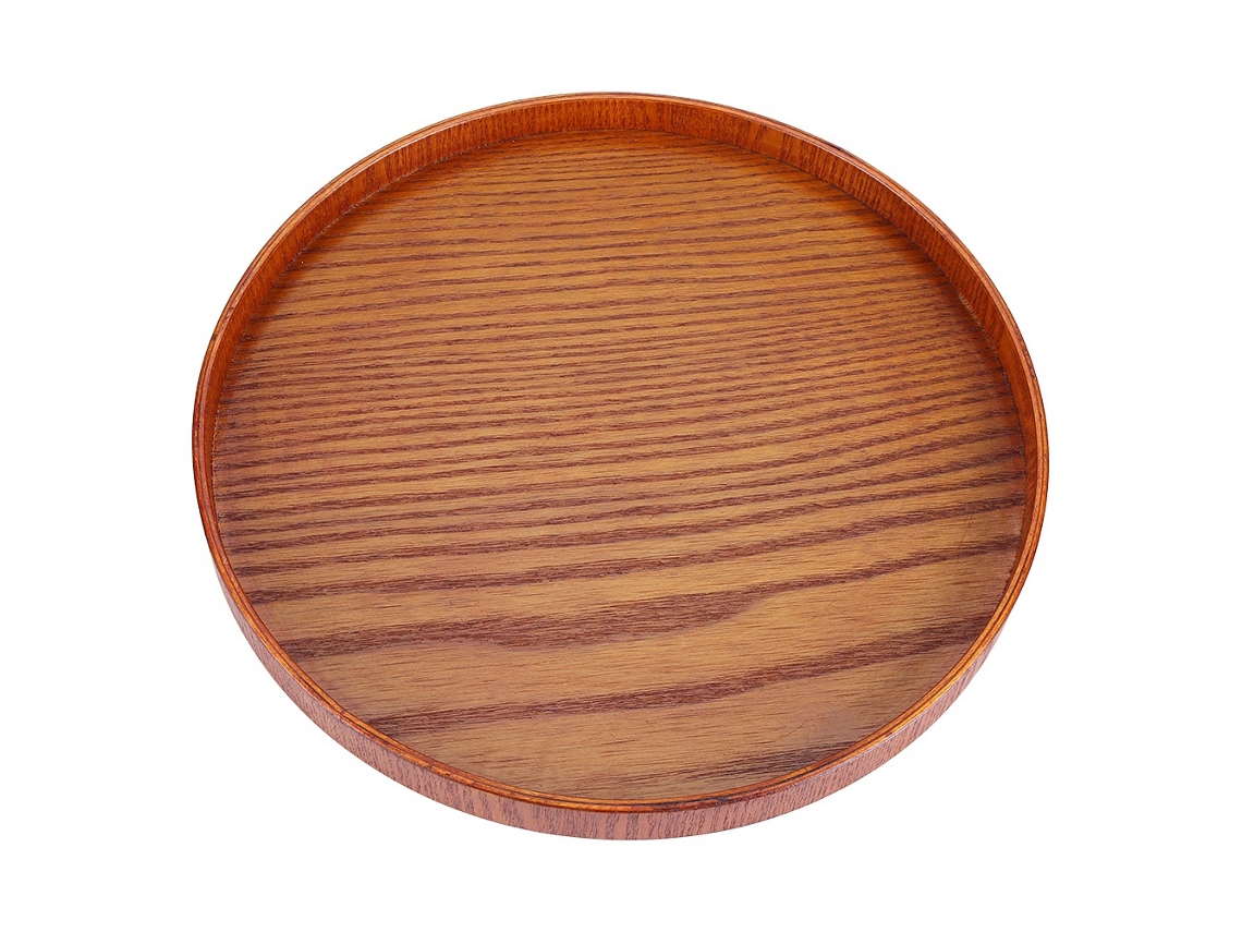 Bandeja De Madeira Natural Redonda Para Servir Chá, Comida E Bebidas Prato De Madeira 33cm