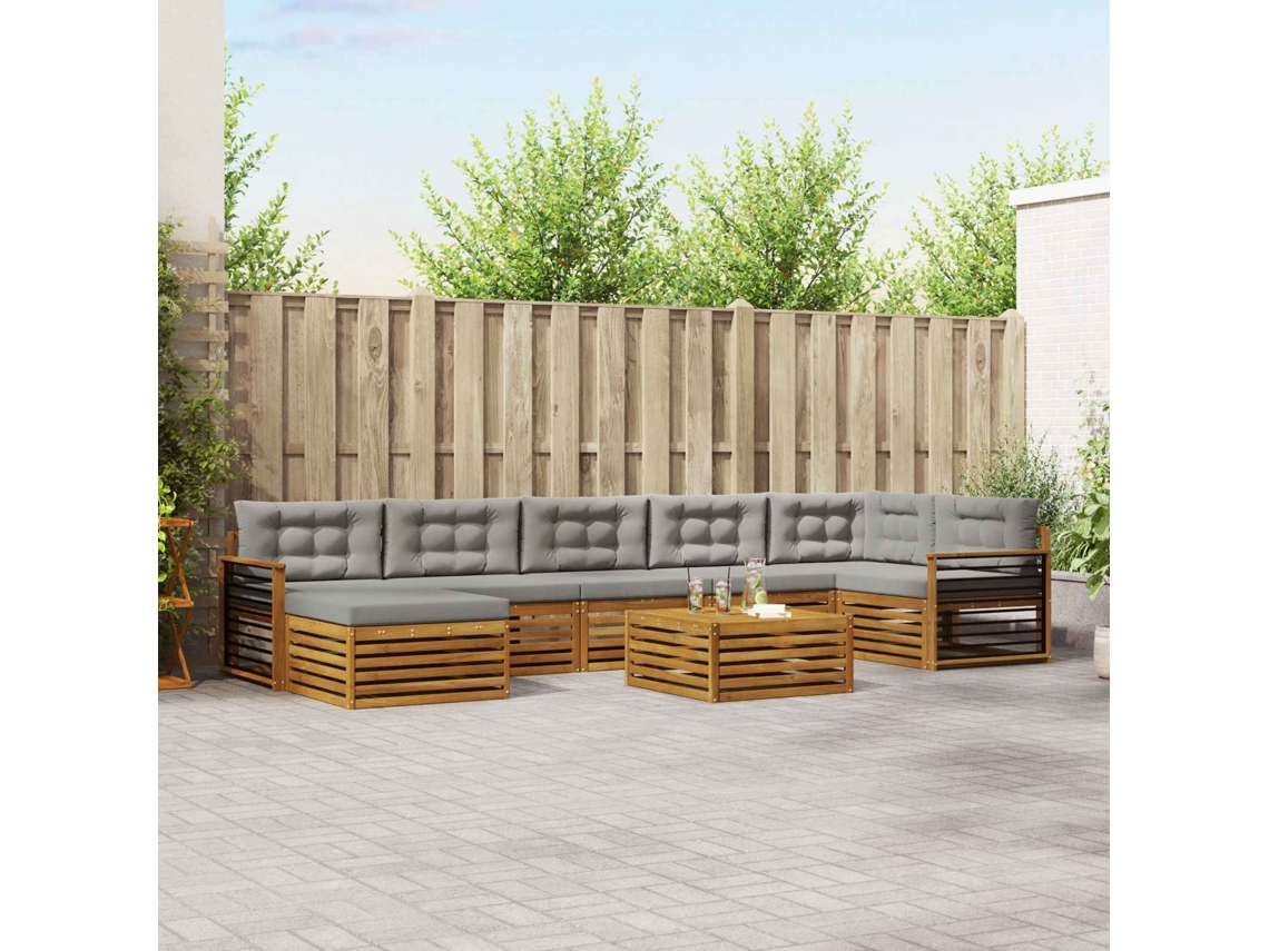 Vidaxl Conjunto De Sofás Para Exterior 8 Pcs Cinza Natural E Claro