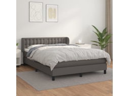 Vidaxl Cama Com Molas/colchão 140x200 Cm Couro Artificial Cinzento