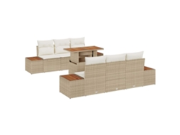 Conjunto 7 Conjunto De Móveis Para Exterior Vidaxl Bege Vime Pe (100 X 55 X 73 Cm)