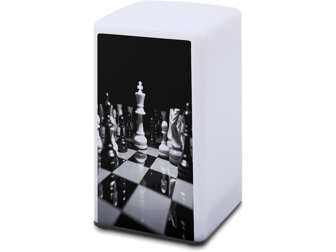 Luminária De Mesa Preta E Branca A Bateria Com Estampa Xadrez, Ideal Para Leitura Em Escritórios E Quartos, Além De Ser