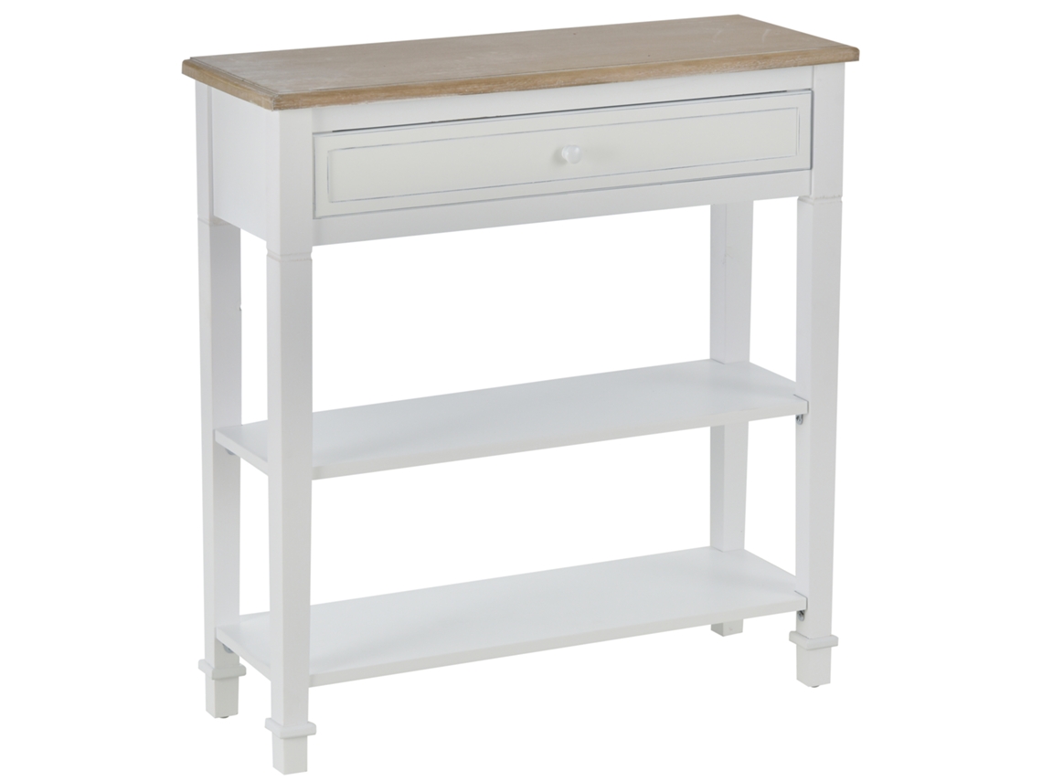 Mesa Consola Estilo Rétro Para Sala De Estar Corredor Com 2 Prateleiras E 1 Gaveta 75,6x27,5x80,5 Cm Branco E Madeira