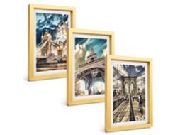 Composição De Quadros Na Paredepontes, Torres, Cidades Europeias Moldura Dourada Quadros Para A Sala De Estar Espelharte (3 Peças 20x30 Cm)