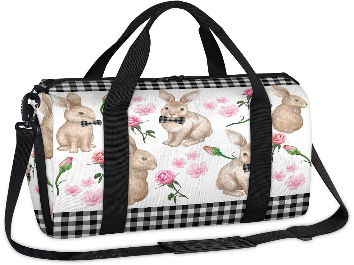 Bolsa MARCA esportiva com estampa de coelhinho da Páscoa 45x21x23cm tecido poliéster