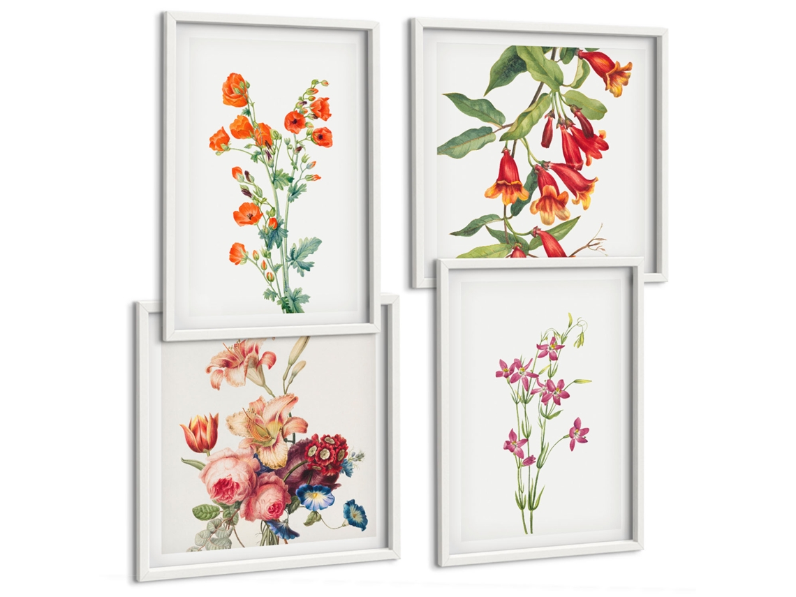 Conjunto De Pinturas Flores Retrô De Cidades Do Mundo Moldura Branca Imagens Para Um Quarto Infantil Espelharte (conjunto De 4 Imagens)