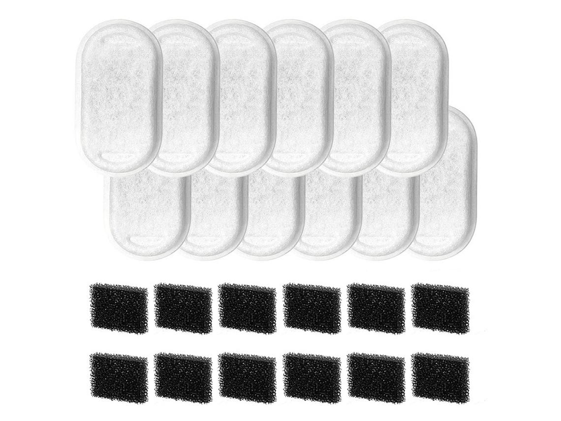Kit Filtros Bebedouro Pet 12 Unidades + 12 Espumas Purificação Multicamadas Troca Simples