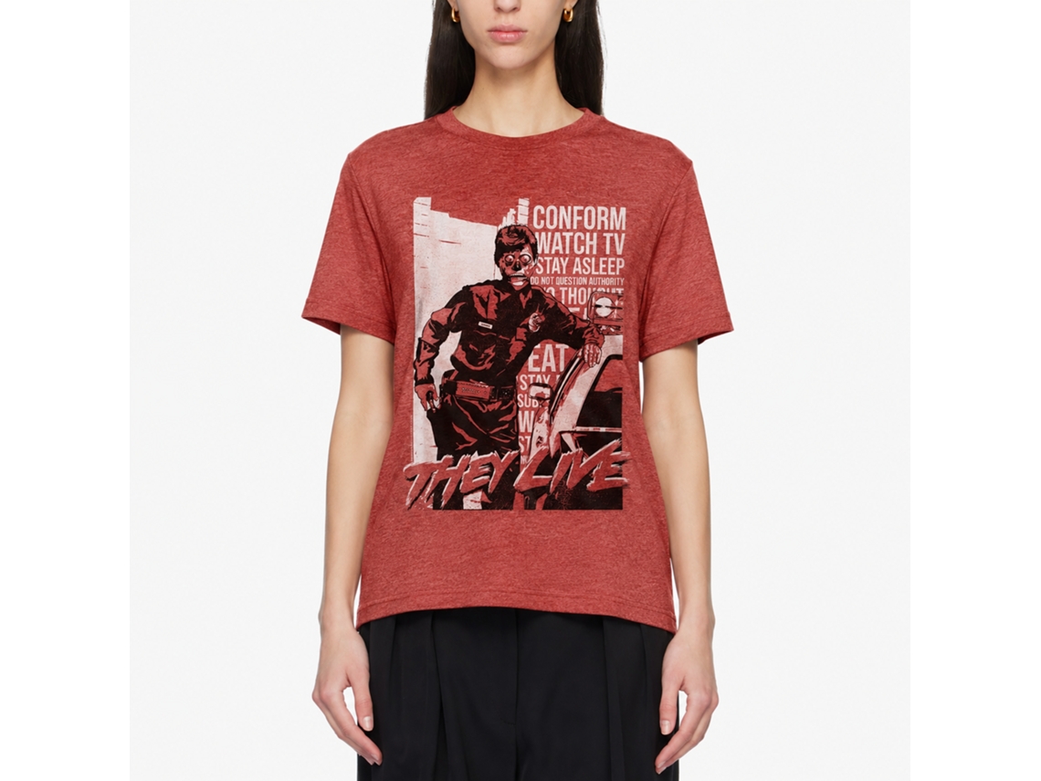 Rockinstone They Live Movie Cop And Car Heather Red Adult T-shirt Size:l