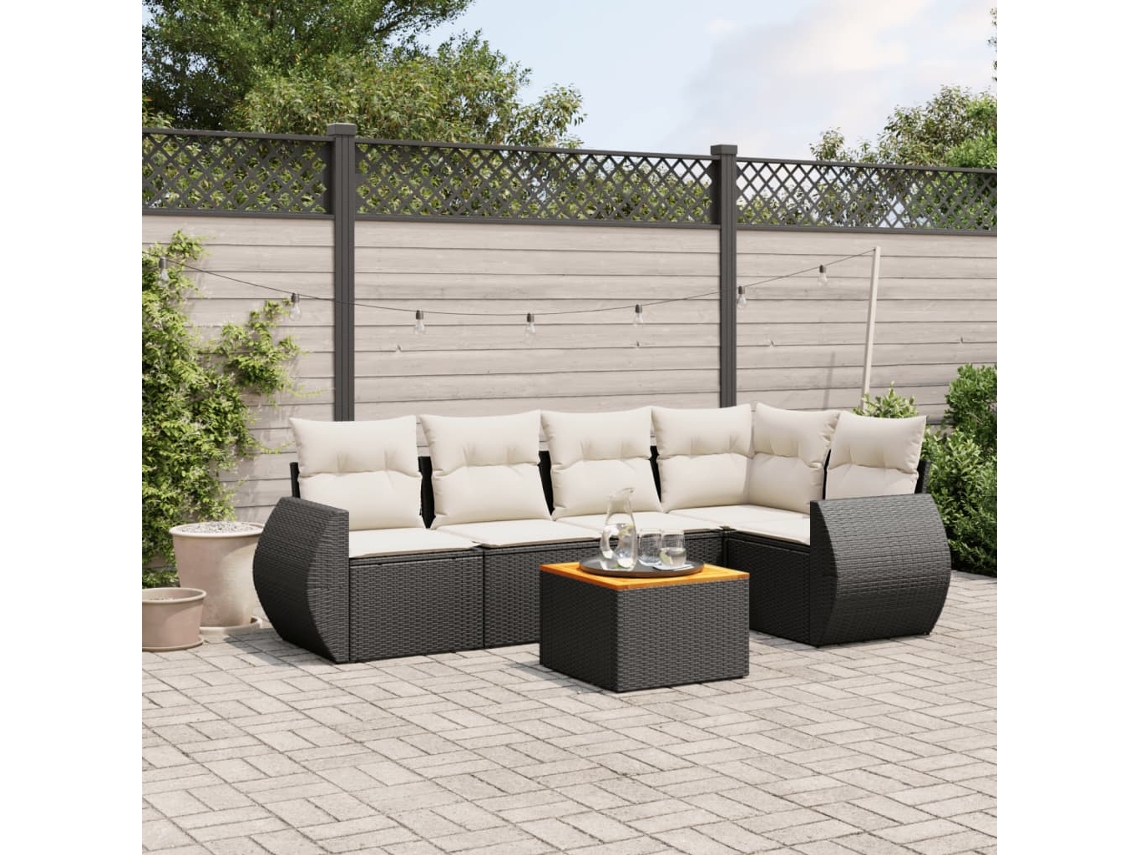 Vidaxl 6 Pcs Conjunto Sofás De Jardim C/ Almofadões Vime Pe Preto