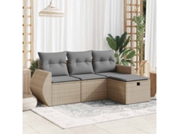 Vidaxl 4 Pcs Conjunto De Sofás Para Jardim C/ Almofadões Vime Pe Bege