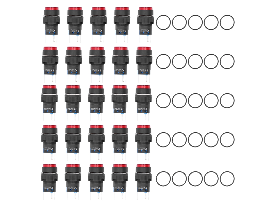25 Peças Interruptor De Botão Pressionável 16mm 5 Pinos Com Luz De Trava Automática
