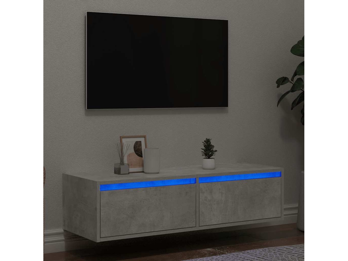Móvel De Tv Com Luzes Led 100x35,5x25 Cm Cinzento Cimento Dkd Home Decor