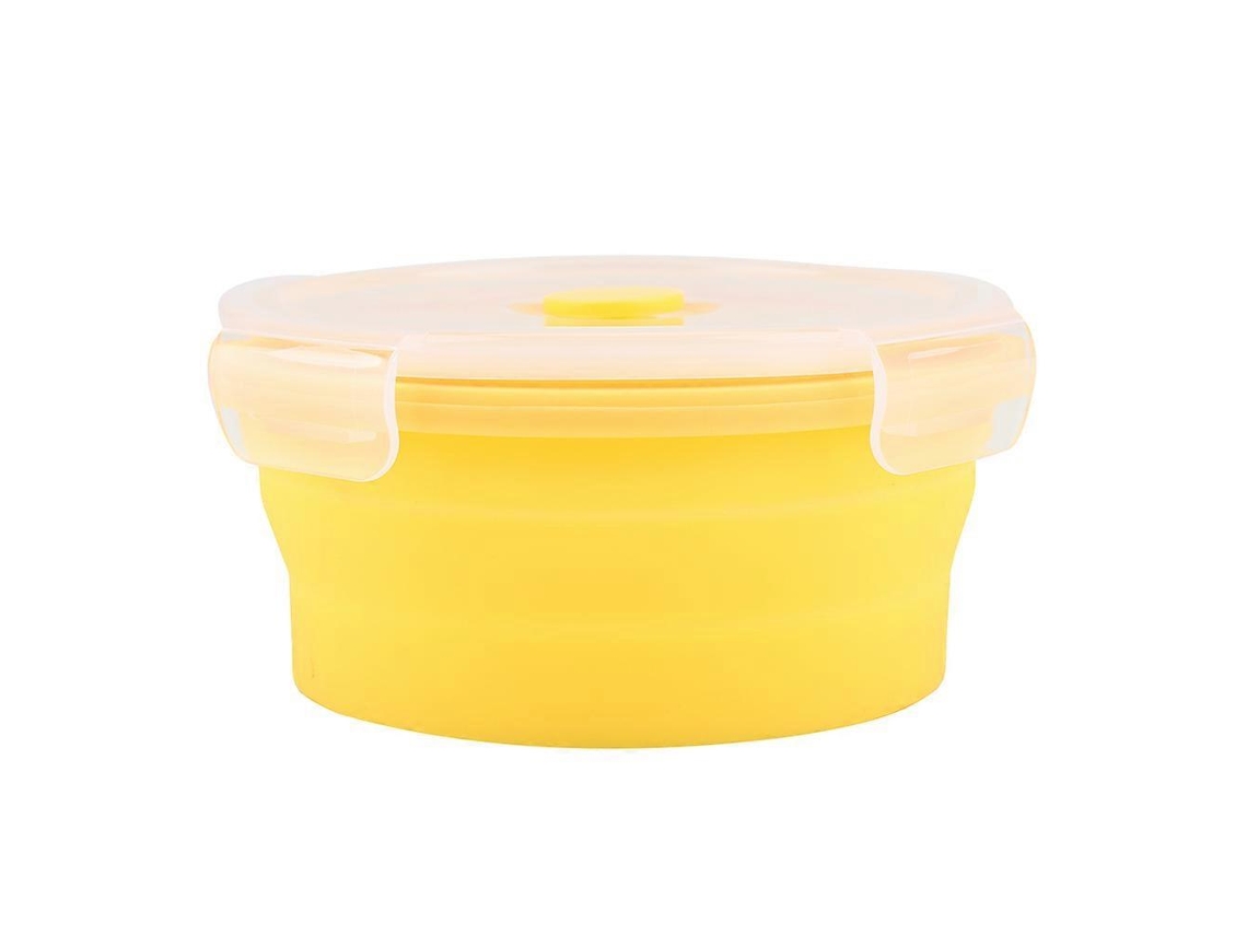 Caixa Bento Redonda De Silicone De 500 Ml, Lancheira Dobrável, Recipiente Para Alimentos Próprio Para Micro Ondas Aquaforge (amarelo)