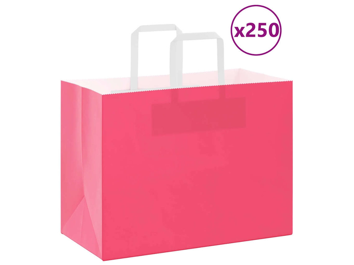 Vidaxl Sacos De Papel 250 Unid Com Alças Rosa 32x17x25 Cm
