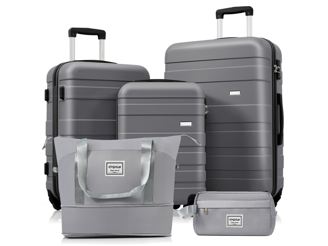 Conjunto Malas M-l-xl, Casca Rígida Abs, Rodas Giratórias, Fechadura, Com Necessaire. Cinza