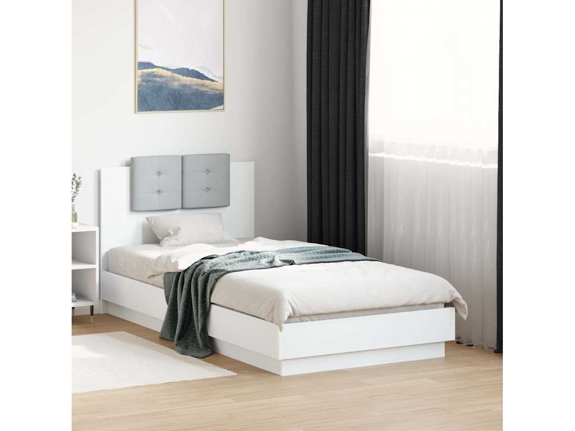 Vidaxl Estrutura De Cama C/ Cabeceira E Luzes Led 90x190 Cm Branco