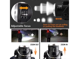 Lanterna Frontal Recargável Led, 10000lm, 3 Modos de Luz, Cabo Usb, 2 Baterias 18650, Indicador, Impermeável Ipx4 para Camping e Aventuras S/MARCA