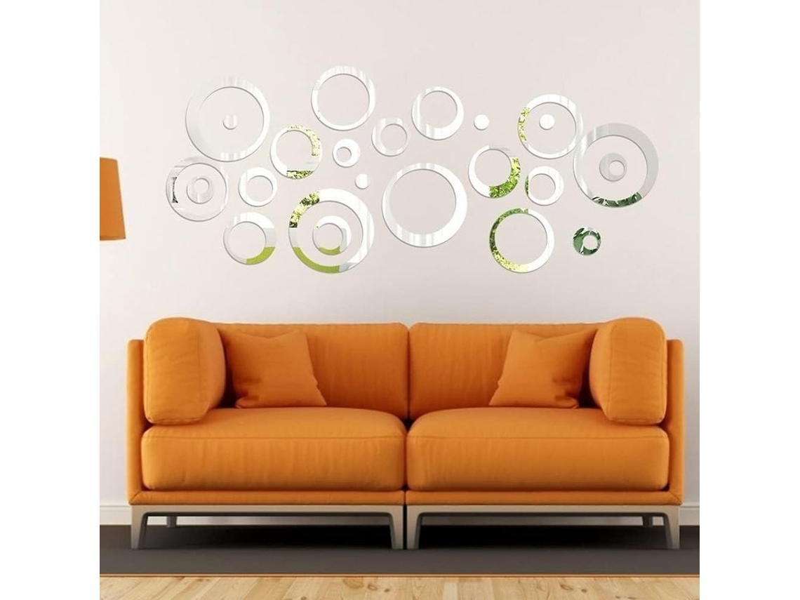 2026 calcomanías de Pared Espejo Cristal Acrílico 3d Redondo Removible Plata 24 Piezas