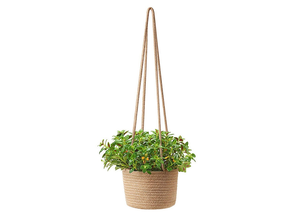 Cesto De Plantas Pendurado Interior Linho Corda Tecido