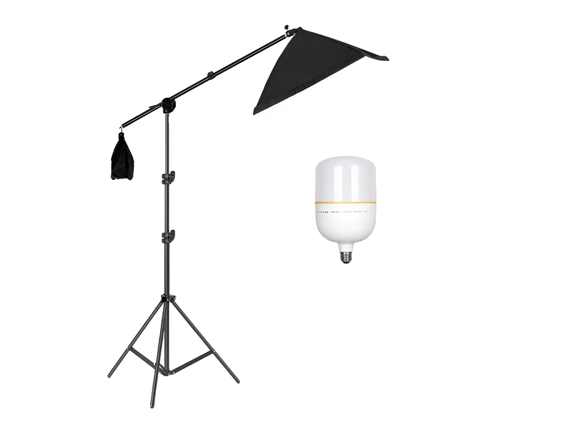 Kit De Iluminação Softbox, Suporte Ajustável, Compatível Com Lâmpada E27, Lâmpada De 45w E Barra