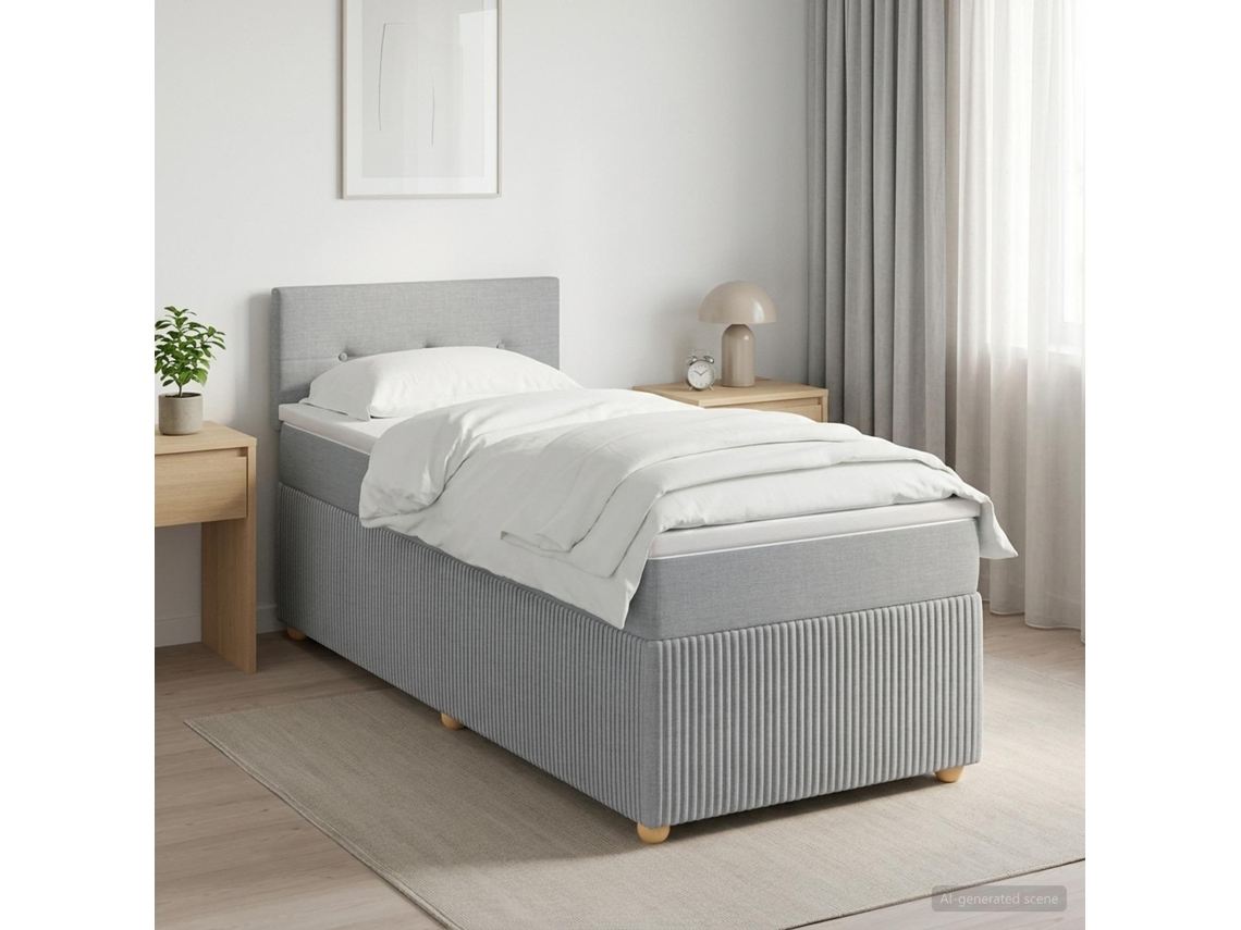 Vidaxl Cama Box Spring Com Colchão Cinzento-claro 90 X 190 Cm Tecido