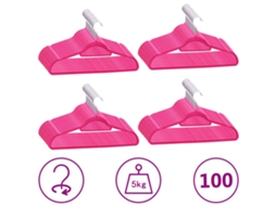 Vidaxl 100 Pcs Conjunto De Cabides Antiderrapantes Veludo Rosa