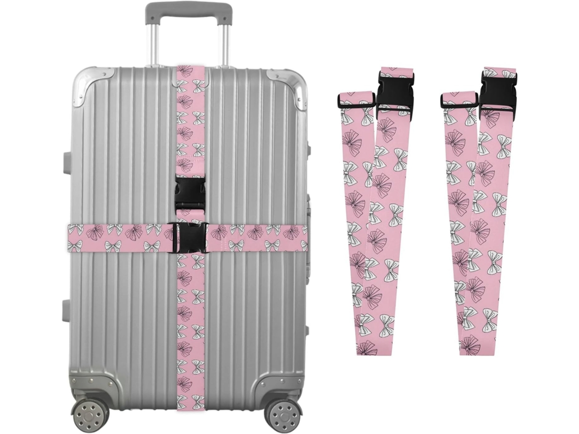 Conjunto De 2 Cintas Bagagem Ajustáveis Com Fivelas E Laço, Brancas E Rosa