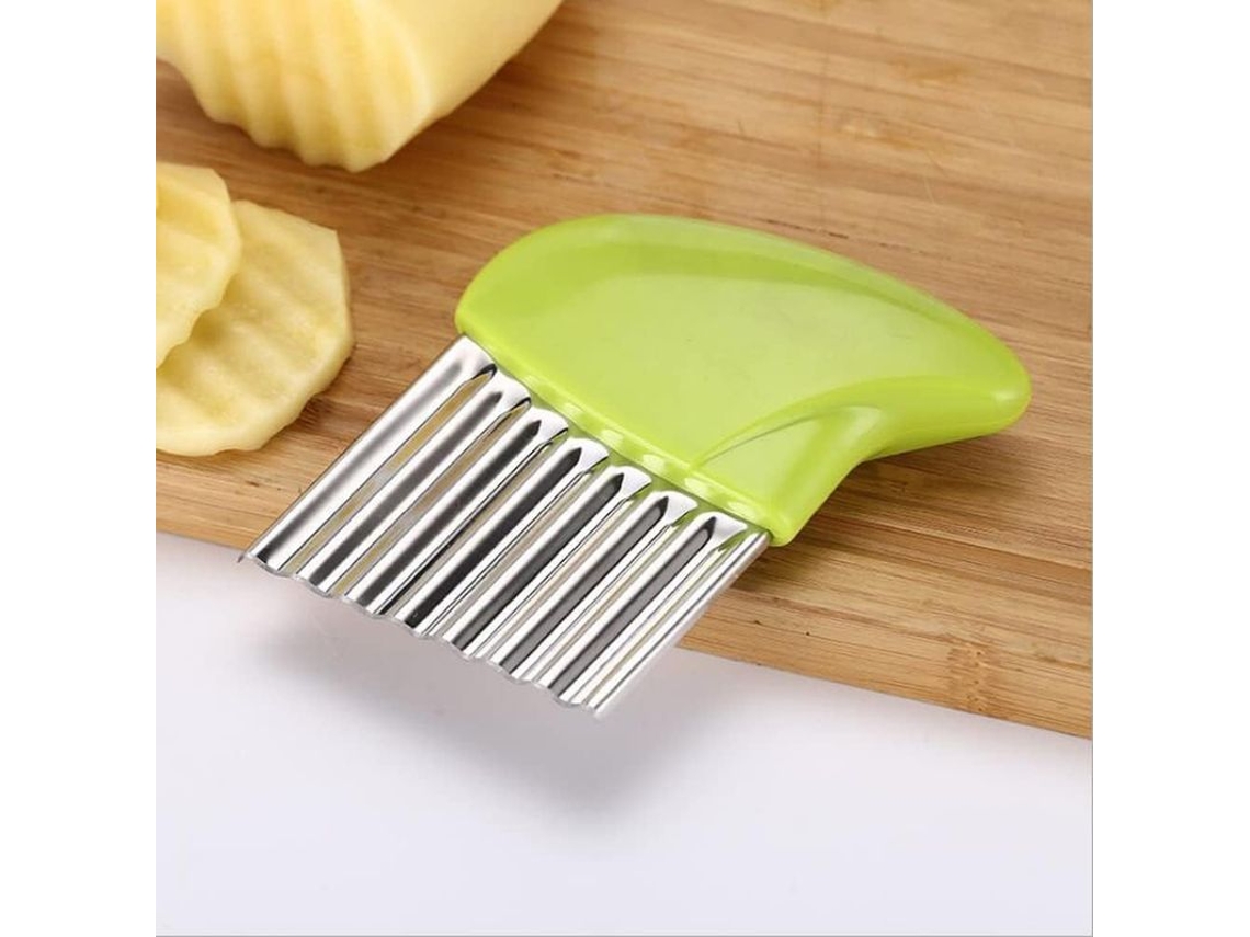 Omni-ferramenta Multifuncional Linjou Para Cortar Em Onda De Aço Inoxidável Com Cabo De Plástico Para Verduras E Frutas (verde)