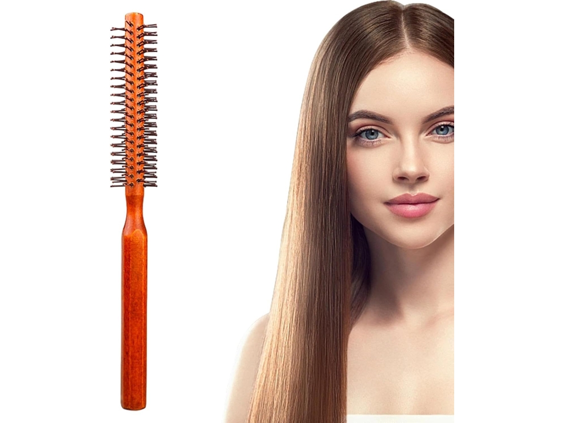 Escova De Cabelo Arredondada – Pente Madeira, Escova De Cabelo Manual Com Cerdas Nylon, Escova Feminina Para Secagem Com