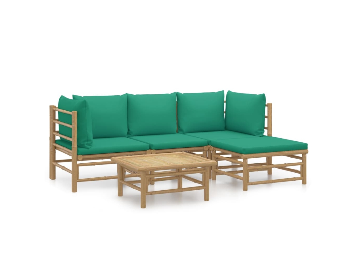 Maison Exclusive - 5 Pcs Conjunto Lounge De Jardim Bambu C/ Almofadões Verdes