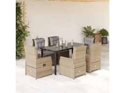 Vidaxl 7 Pcs Conjunto De Jantar P/ Jardim Com Almofadões Vime Pe Bege