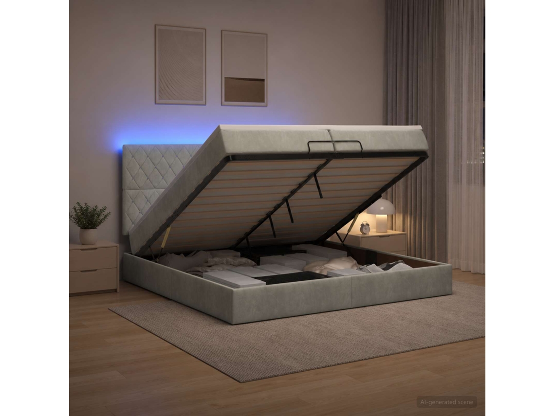 Vidaxl Cama Ottoman Com Colchão E Led Cinzento-claro 200 X 200 Cm