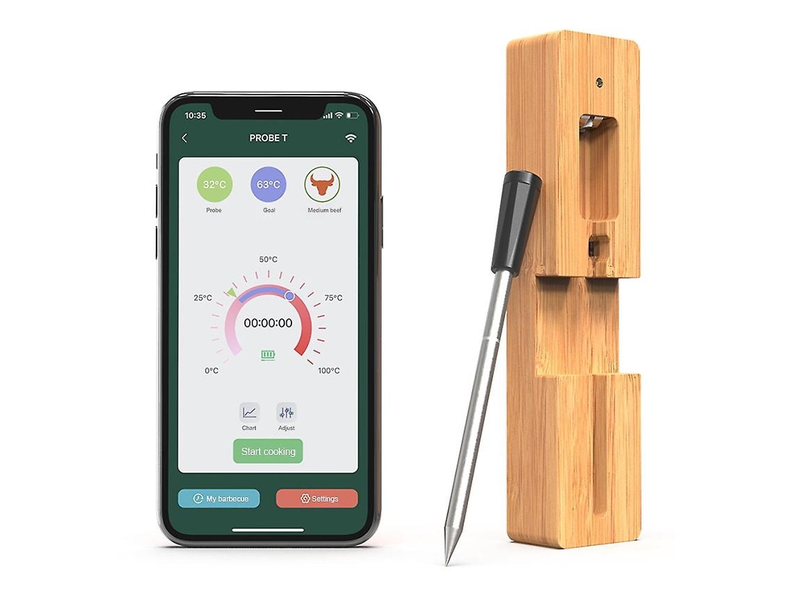 Termômetro De Carne Sem Fio Com Carregamento Rápido 5 A 10 Minutos, Alcance 30 Metros, Sonda Bluetooth Para Carne, Ideal Grelhar E Aquaforge