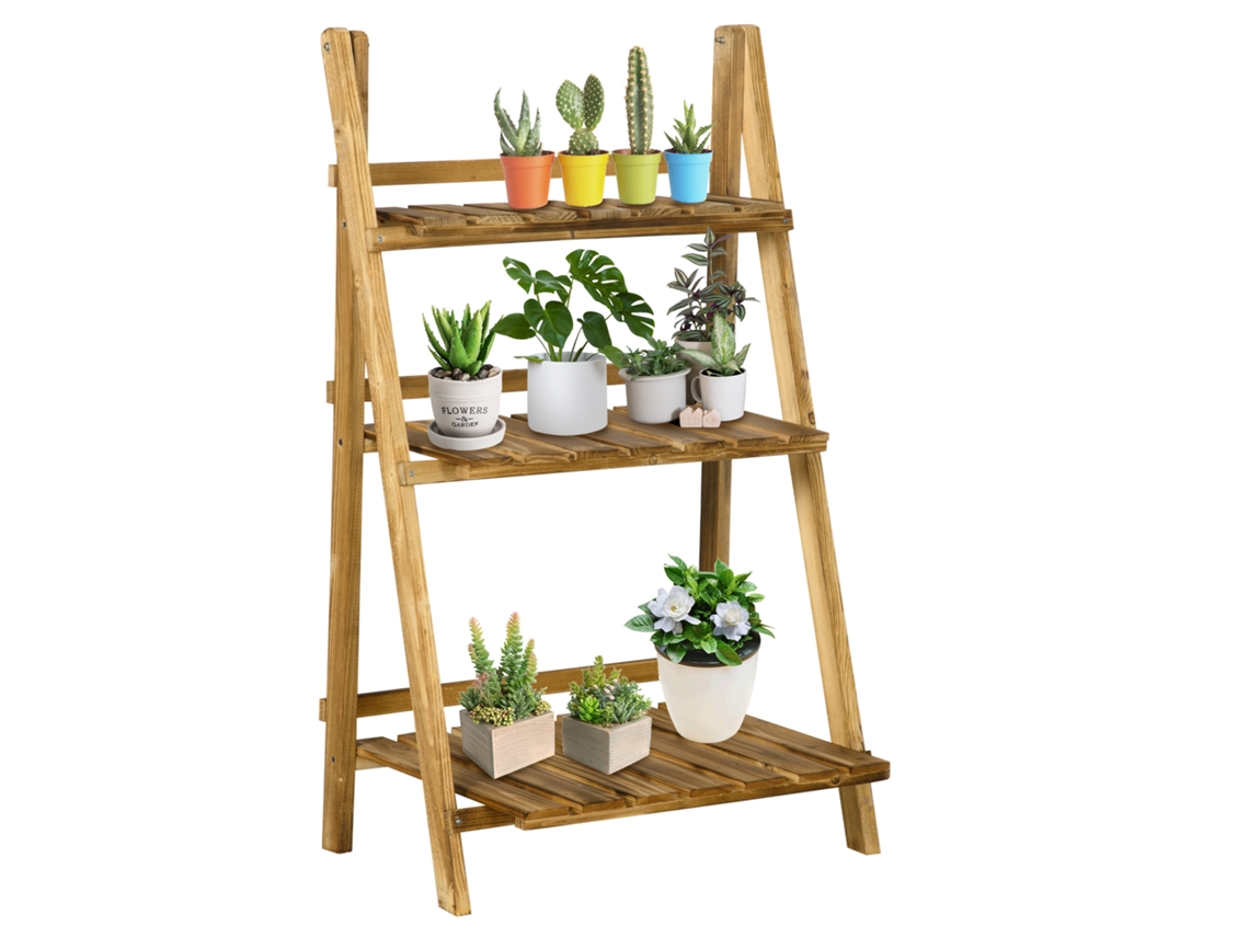 Suporte Para Planta Madeira De Abeto Cor Madeira Carbonizada 60x37x93 Cm Outsunny