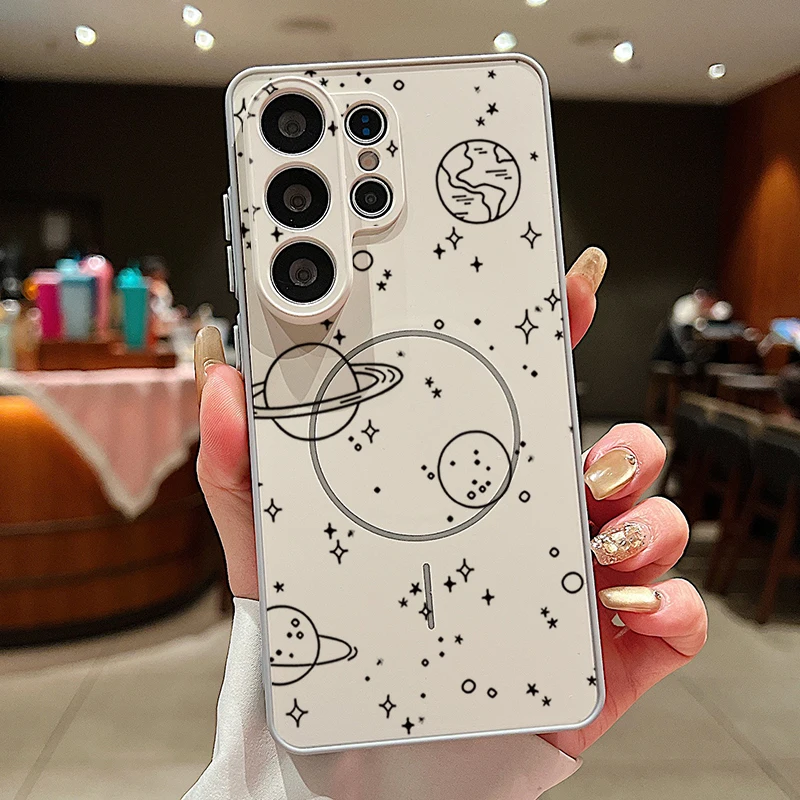 Capa Magnética Para Celular Galaxy A54 Com Estampa Fofa De Planetas (cinza).