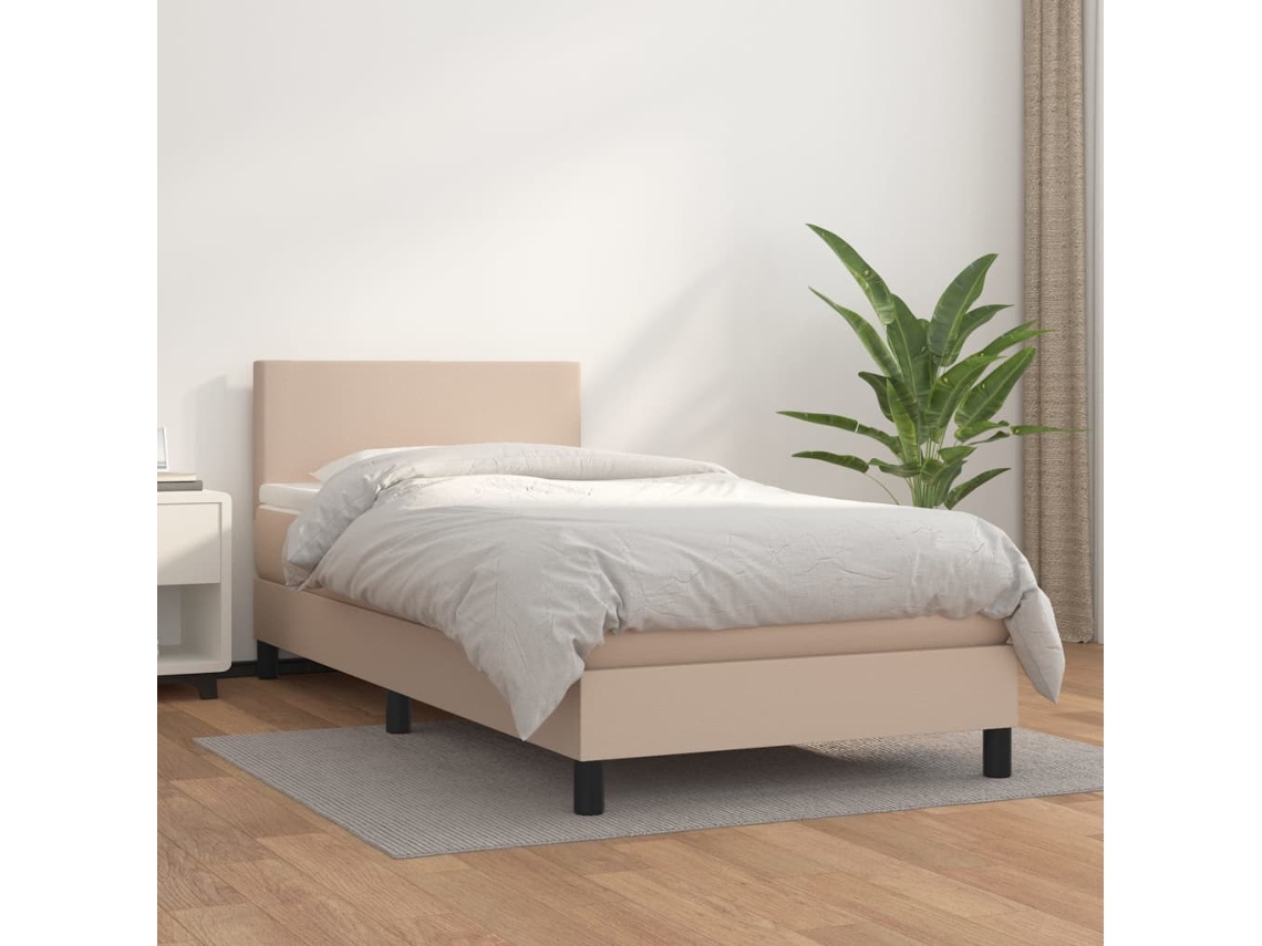 Cama Com Molas/colchão 80x200 Cm Couro Artificial Cappuccino