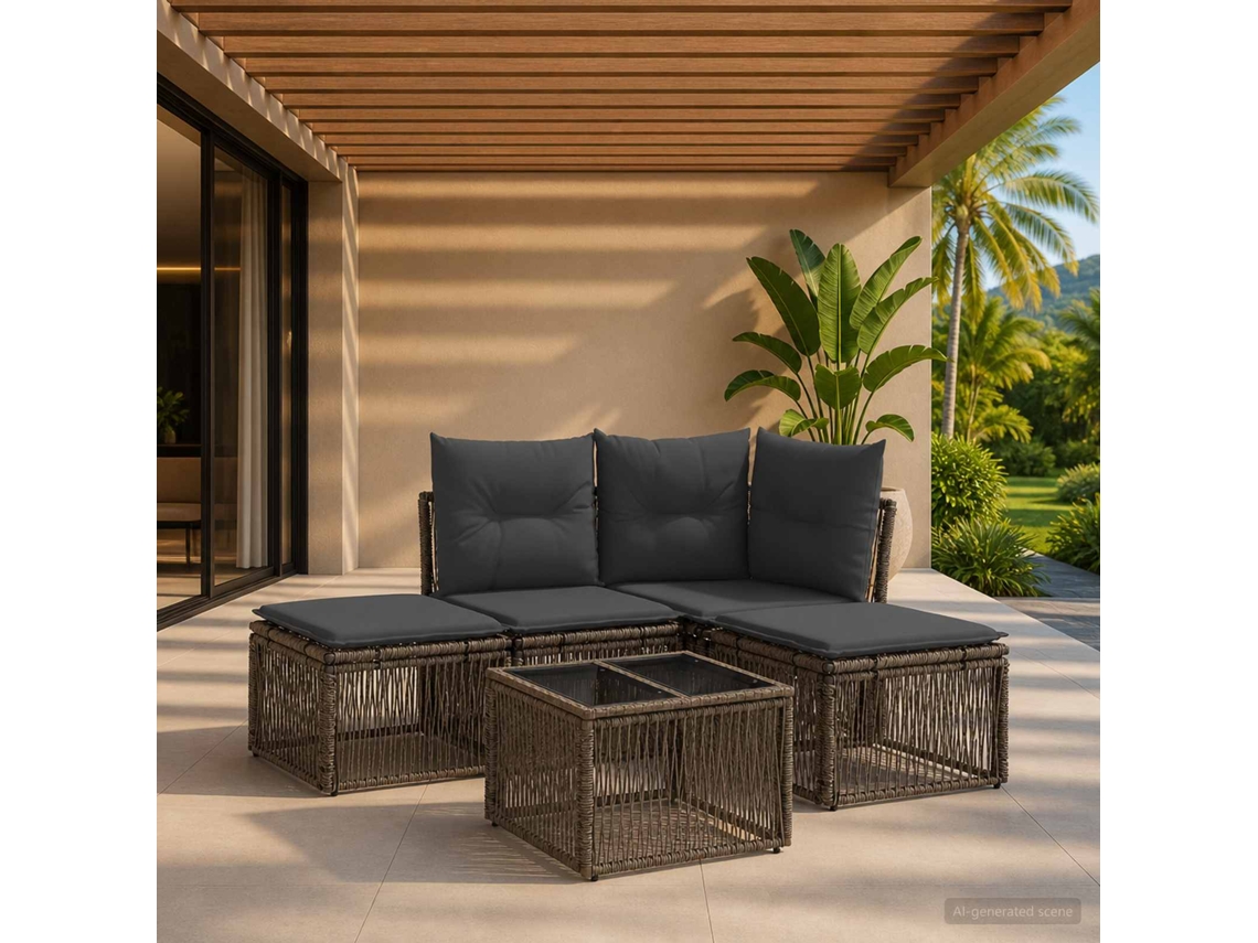 Vidaxl Conjunto De Sofá De Jardim 5 Unid. Cinzento Vime Pe