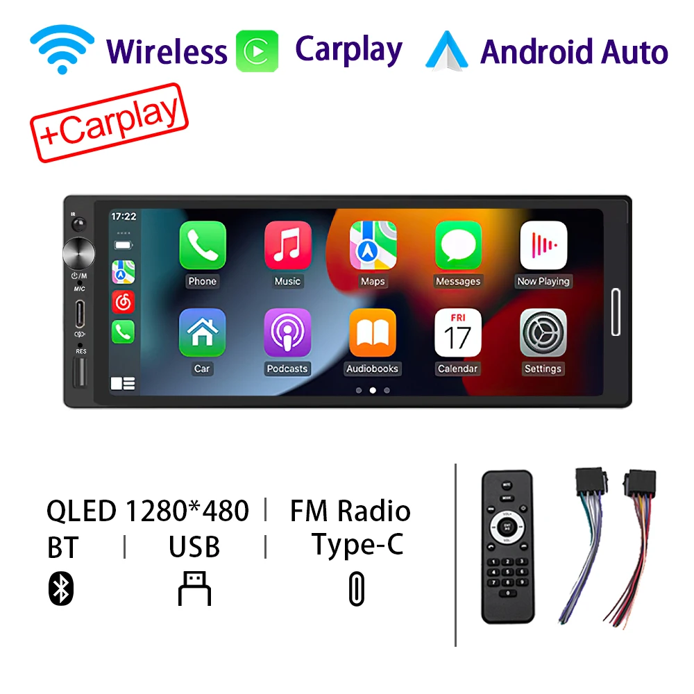 (carplay) Sistema Multimídia Automotivo 1din, Carplay Sem Fio Universal De 6,9 Polegadas Com Carregamento Rápido Usb.