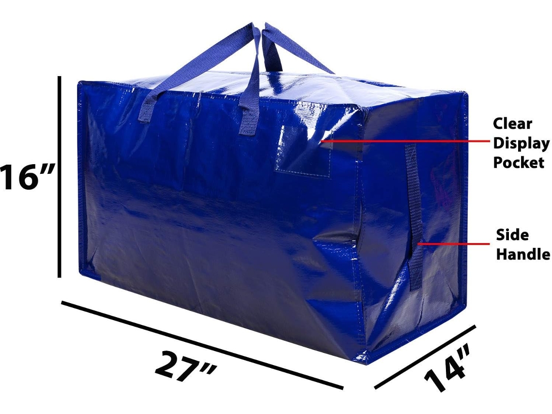 Bolsas De Armazenamento Grandes E Duráveis Com Zíper E Bolso Para Etiqueta Para Mudança, Armazenamento De Slowmoose (azul, Conjunto De 3)