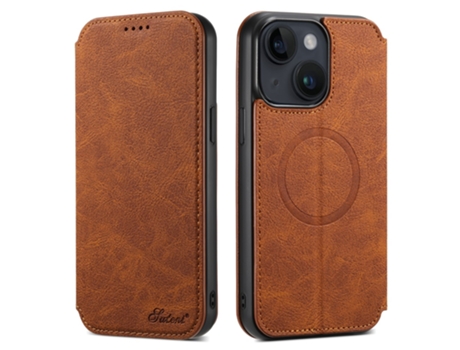 Capa Magsafe Para Iphone 14 Plus Suteni Pele Sintética Magnética Laranja