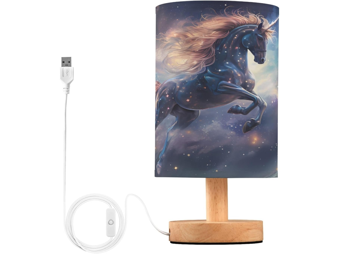 Luminária De Mesa Mnsruu Para Quarto, Sala De Estar, Luminária De Cabeceira Cosmic Unicorn Galaxy Com Portas