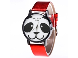 Relógio de pulso Zhoulianfa com estampa moderna de panda, em couro PU e mecanismo de quartzo (vermelho)