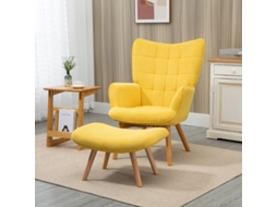 Poltrona Acentuada Com Banqueta, Poltrona Relax Em Tecido Corduroy, Poltrona Com Braços E Pés De Madeira, Para Sala, Amarela