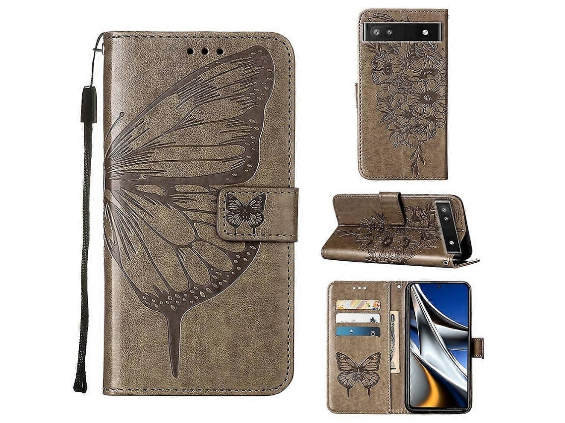 Capa De Couro Com Estampa De Borboleta Em Relevo Para Google Pixel 6a 5g