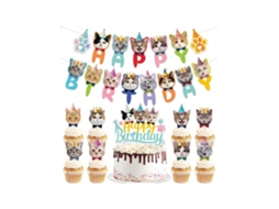 Decorações De Festa De Aniversário Temática De Gato Bandeira Inserções De Bolo , Kit Completo. Igvtrade (2 Bandeiras 8 Pequenas 1 Grande)