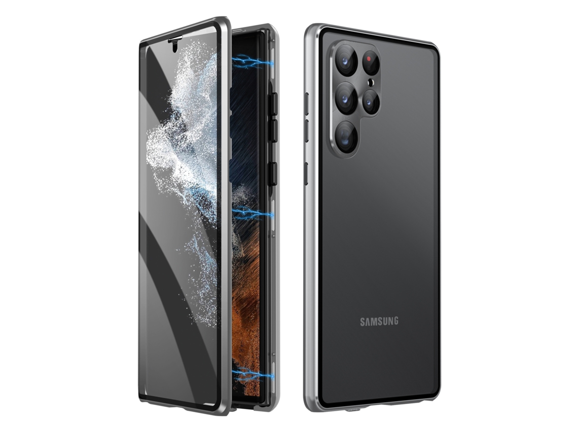 Capa Magneto Cube Dupla Face Para Samsung S24 Ultra, Resistente A Quedas E Impressões Digitais - Prateada