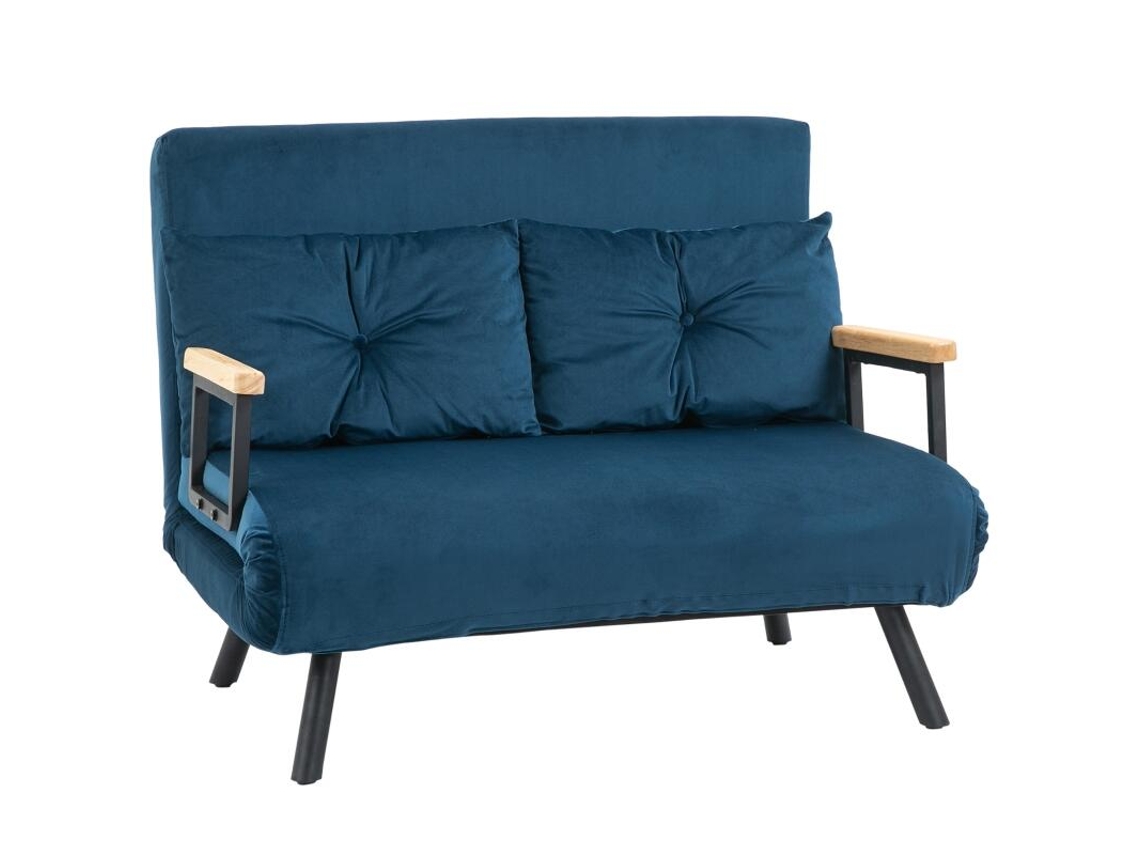Sofá-cama De 2 Lugares Em Veludo, Com Função De Cama, Inclui 2 Almofadas, Acabamento Em Veludo, Nas Cores Natural E Azul.