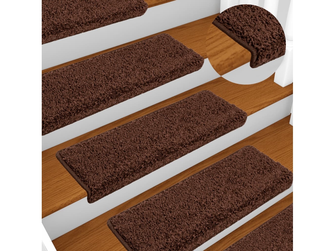Vidaxl Tapetes De Escada 10 Peças 65x21x4 Cm Marrom Com Borda Retangular